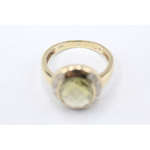 46 - 9ct gold diamond and citrine cocktail ring (3.7g) Size O