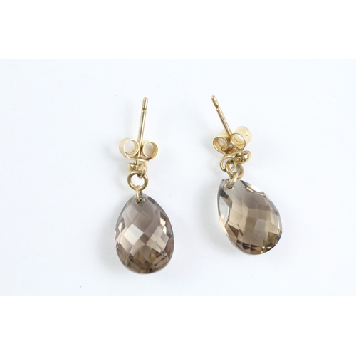 47 - 9ct gold smokey quartz drop earrings (2.1g)