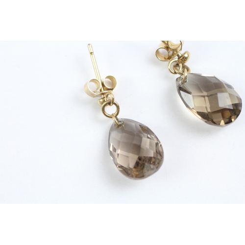 47 - 9ct gold smokey quartz drop earrings (2.1g)