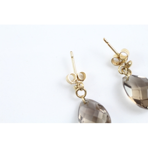 47 - 9ct gold smokey quartz drop earrings (2.1g)