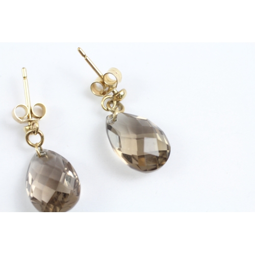 47 - 9ct gold smokey quartz drop earrings (2.1g)