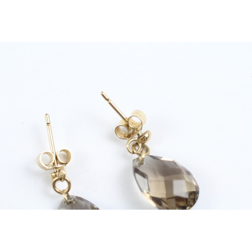 47 - 9ct gold smokey quartz drop earrings (2.1g)