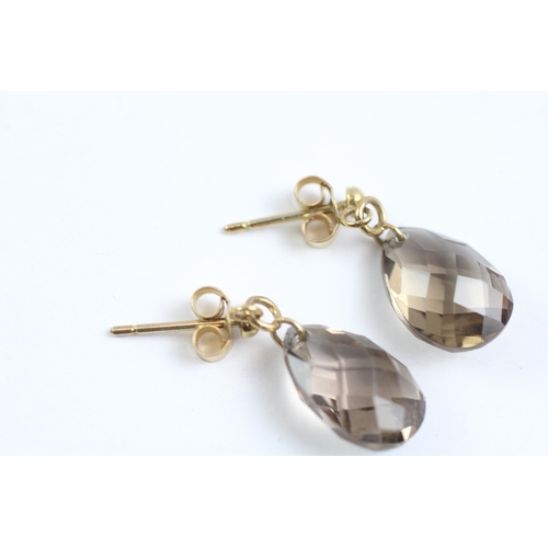 47 - 9ct gold smokey quartz drop earrings (2.1g)