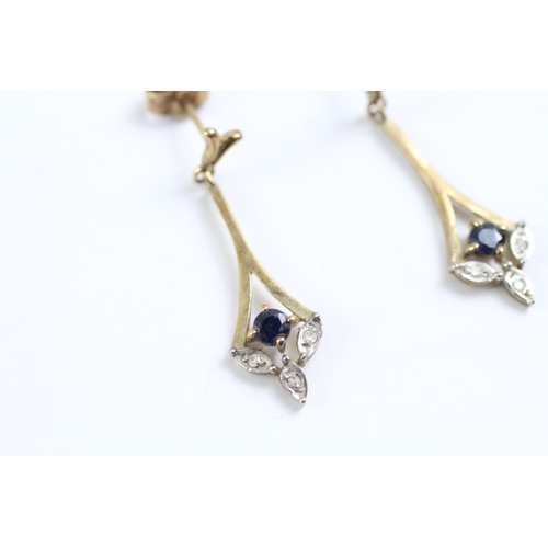 52 - 9ct gold sapphire and diamond drop earrings (1.3g)