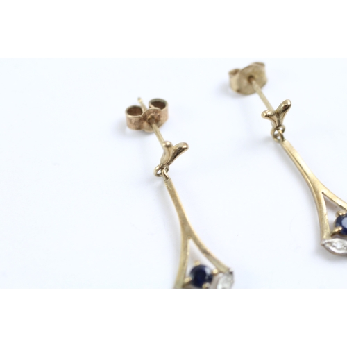 52 - 9ct gold sapphire and diamond drop earrings (1.3g)