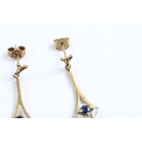 52 - 9ct gold sapphire and diamond drop earrings (1.3g)