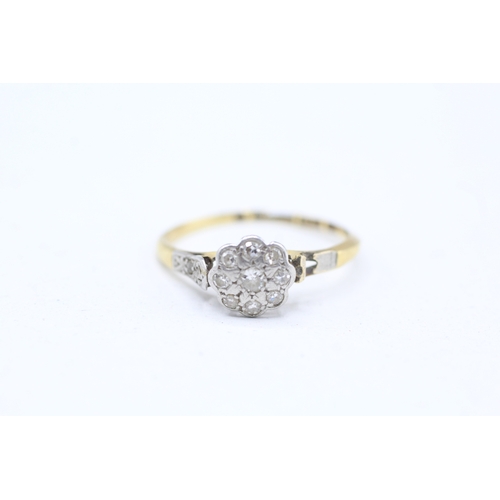 58 - 18ct gold and platinum diamond flower cluster ring, as seen (1.5g) - as seen -band split Size L 1/2