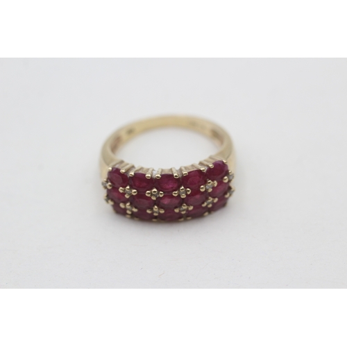 7 - 9ct gold diamond and ruby set band ring (5.3g) Size R