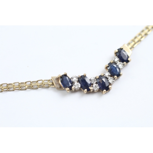 84 - 9ct gold sapphire and diamond row necklace (4.5g)