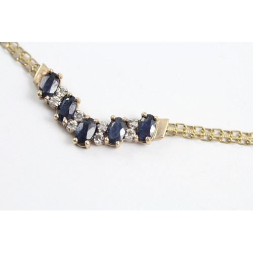 84 - 9ct gold sapphire and diamond row necklace (4.5g)