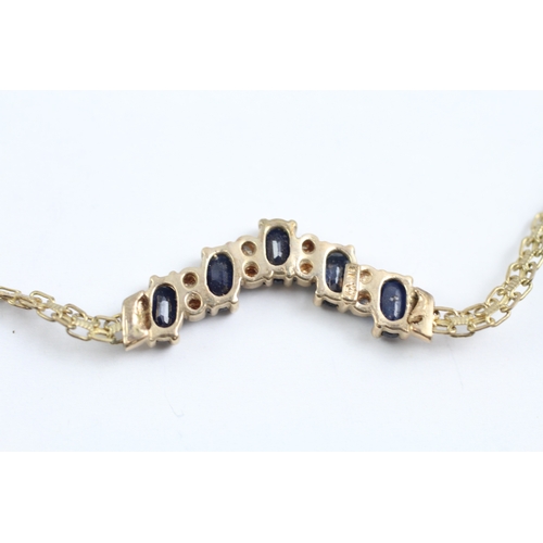 84 - 9ct gold sapphire and diamond row necklace (4.5g)