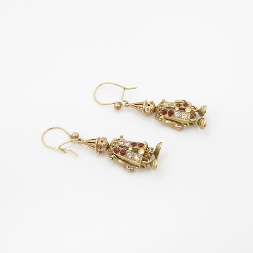 1 - 9ct Gold and Gemstone Articulated Character Earrings (4.4g)