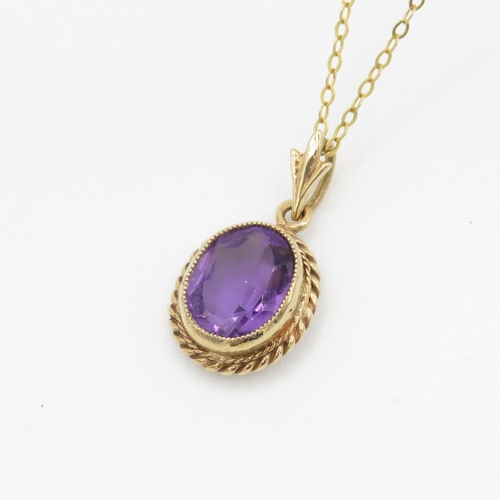 24 - 9ct gold amethyst set pendant necklace (2.6g)