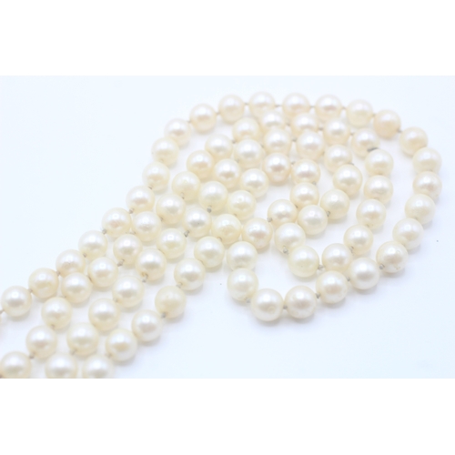 110 - 15ct gold & palladium antique cultured pearl necklace with a diamond, sapphire & blue paste clasp (4... 