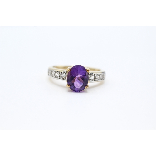 113 - 9ct gold amethyst & white gemstone dress ring (3.1g) Size N