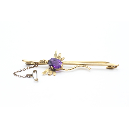 13 - 9ct gold vintage amethyst dragonfly brooch (4.5g)