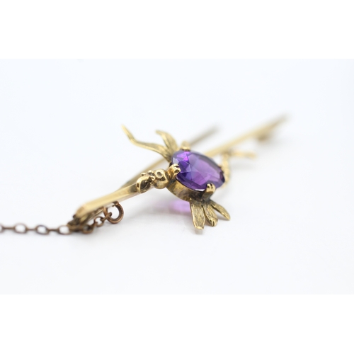 13 - 9ct gold vintage amethyst dragonfly brooch (4.5g)