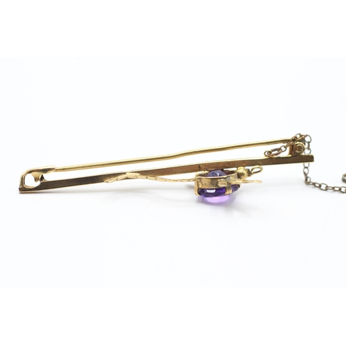 13 - 9ct gold vintage amethyst dragonfly brooch (4.5g)