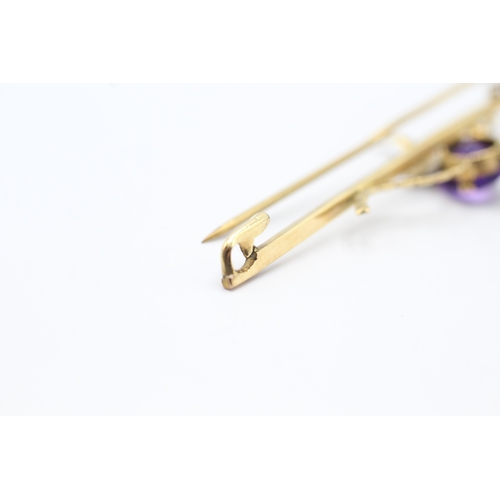 13 - 9ct gold vintage amethyst dragonfly brooch (4.5g)