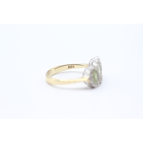 135 - 9ct gold peridot & diamond dress ring (3.4g) Size N