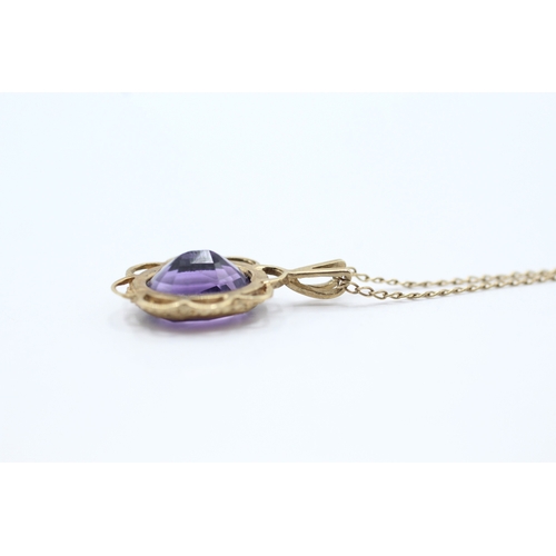 142 - 9ct gold amethyst set pendant necklace (2g)