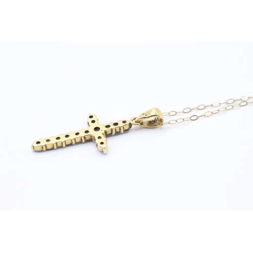 143 - 9ct gold diamond set cross pendant necklace (1.7g)