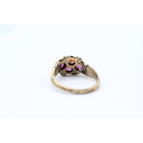 147 - 9ct gold antique garnet & seed pearl dress ring, condition: missing stone (2.4g) Size N 1/2