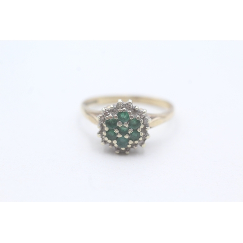 15 - 9ct gold emerald and diamond cluster ring (2.4g) Size L 1/2