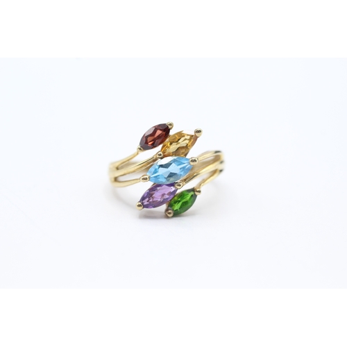 155 - 9ct gold multi-gemstone dress ring, gemstones including: garnet. citrine, topaz, amethyst & diopside... 