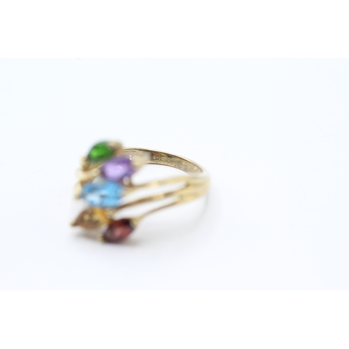 155 - 9ct gold multi-gemstone dress ring, gemstones including: garnet. citrine, topaz, amethyst & diopside... 