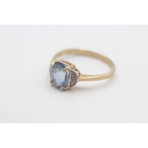 170 - 9ct gold blue gemstone & diamond dress ring (3g) Size S