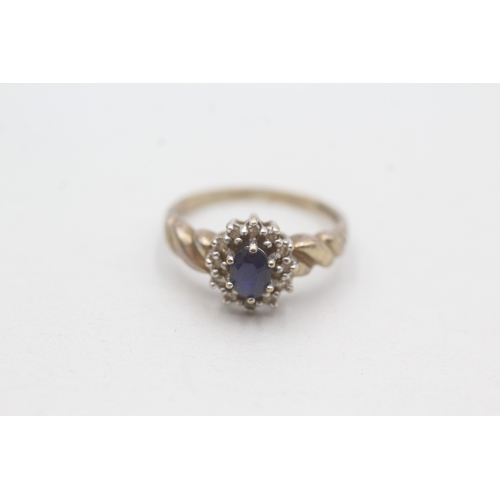 176 - 9ct gold sapphire & diamond cluster ring (1.9g) Size J