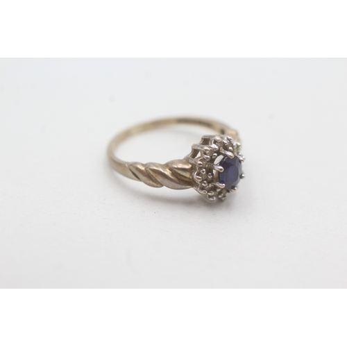 176 - 9ct gold sapphire & diamond cluster ring (1.9g) Size J