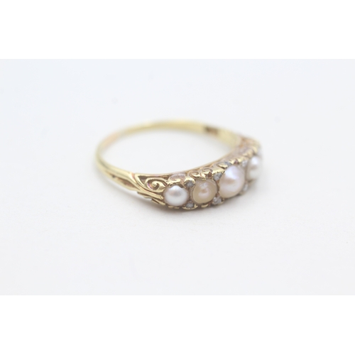 189 - 18ct gold antique pearl & diamond dress ring (3g) Size P