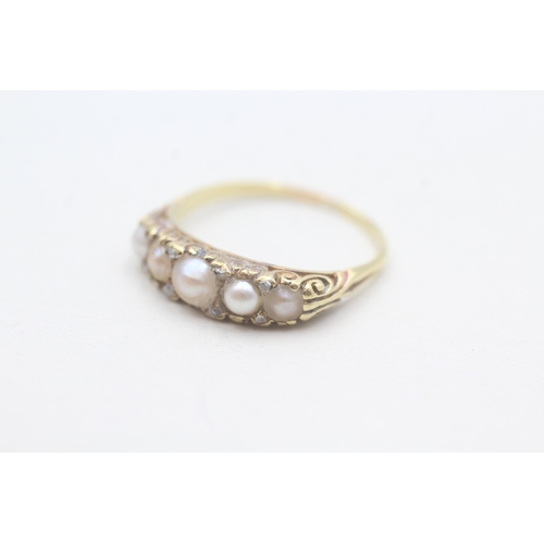 189 - 18ct gold antique pearl & diamond dress ring (3g) Size P