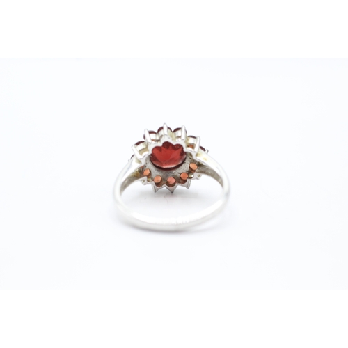 199 - 9ct gold garnet dress ring (3.3g) Size N