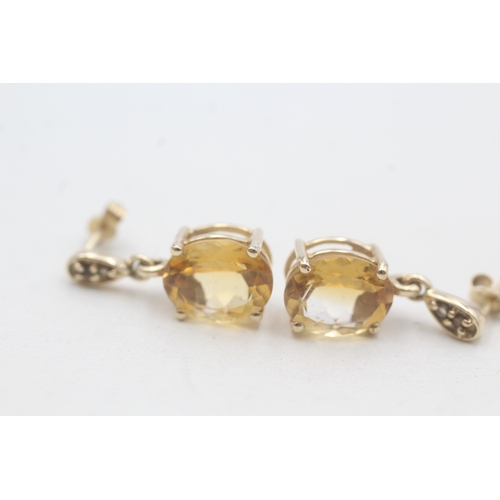 202 - 9ct gold oval cut citrine drop earrings (3.1g)