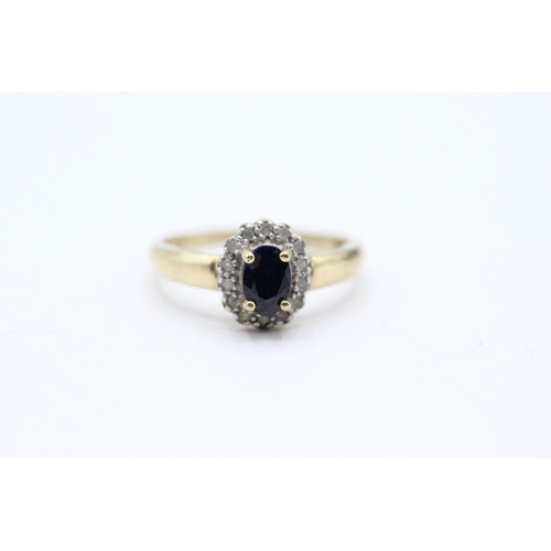 206 - 9ct gold sapphire & diamond cluster ring (1.9g) Size M