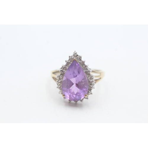 207 - 9ct gold amethyst & diamond dress ring (3.1g) Size P