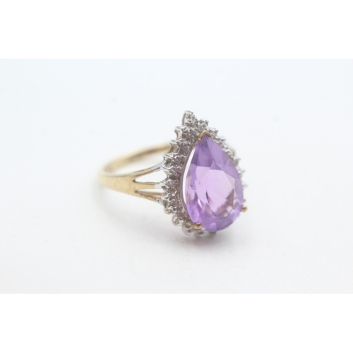 207 - 9ct gold amethyst & diamond dress ring (3.1g) Size P