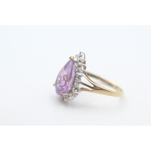 207 - 9ct gold amethyst & diamond dress ring (3.1g) Size P