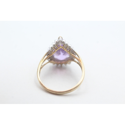 207 - 9ct gold amethyst & diamond dress ring (3.1g) Size P