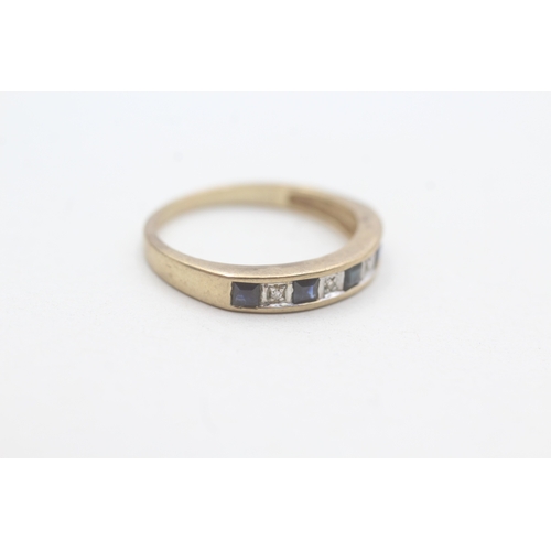 213 - 9ct gold sapphire & diamond half eternity ring (1.9g) Size N 1/2