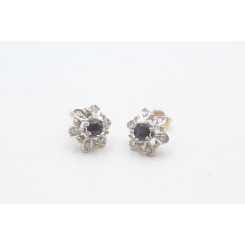 217 - 9ct gold sapphire & diamond stud earrings (0.9g)