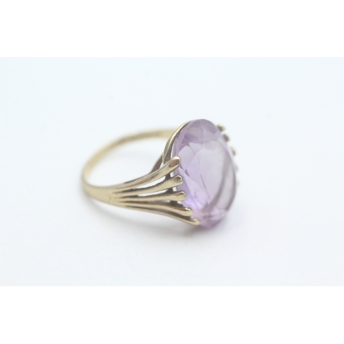 22 - 9ct gold table cut amethyst ring (3.3g) -  Size L = stone loose