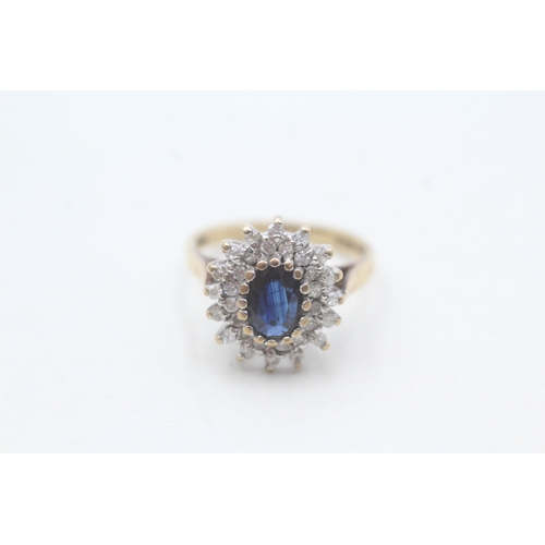 236 - 9ct gold sapphire and diamond halo set ring (2.7g) Size J 1/2