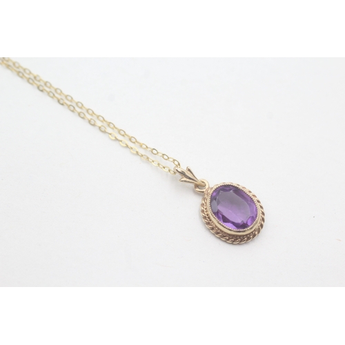 24 - 9ct gold amethyst set pendant necklace (2.6g)