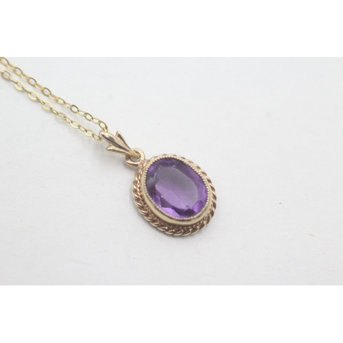 24 - 9ct gold amethyst set pendant necklace (2.6g)