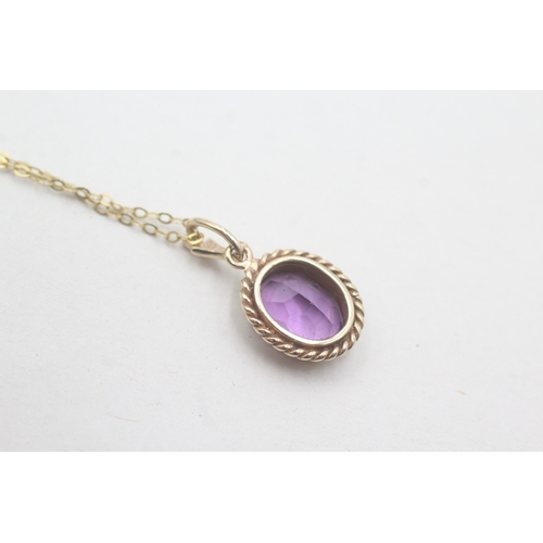 24 - 9ct gold amethyst set pendant necklace (2.6g)