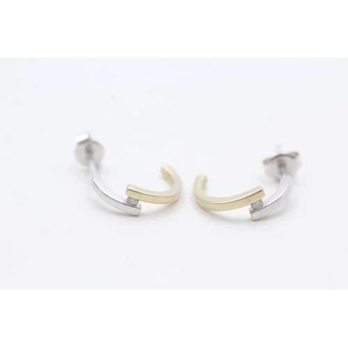 241 - 9ct gold diamond half hoop stud earrings (1.4g)